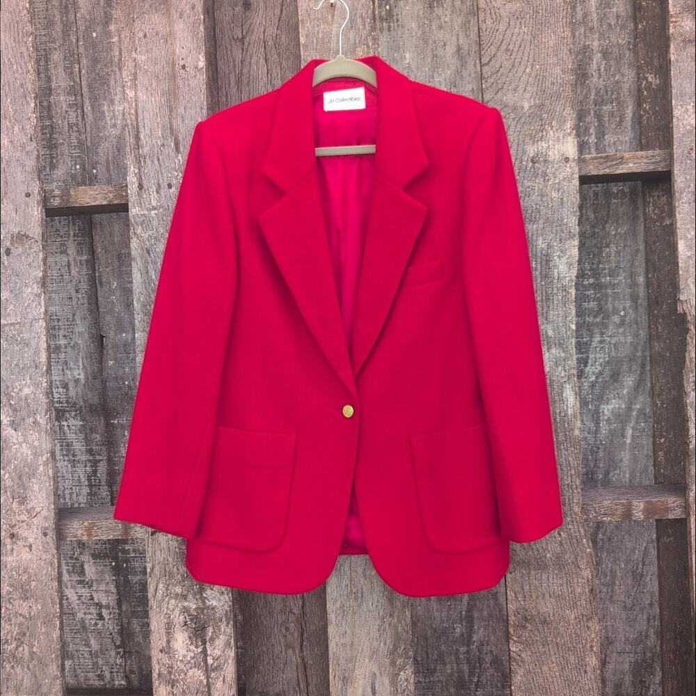 Vintage Union Made J. H. Collectibles 100% Wool Red Blazer Women's 12 (Fits 10)